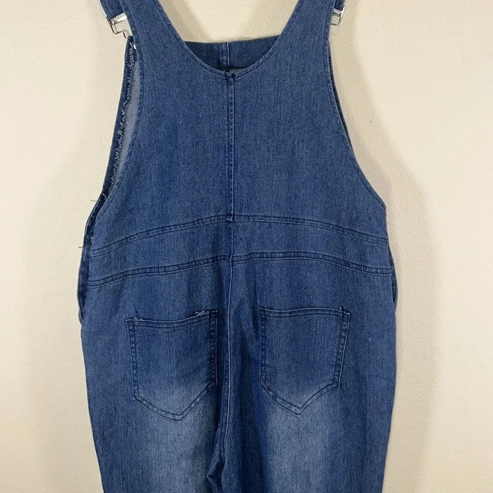 Misslook Painted Flowers Denim Bib Overalls Women Size Medium Casual Boho Hippie - Picture 4 of 7